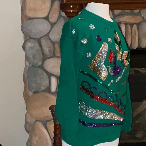 Western Collection Ramie & Cotton Sequined Crew Neck Sweater Medium - Picture 3 of 15